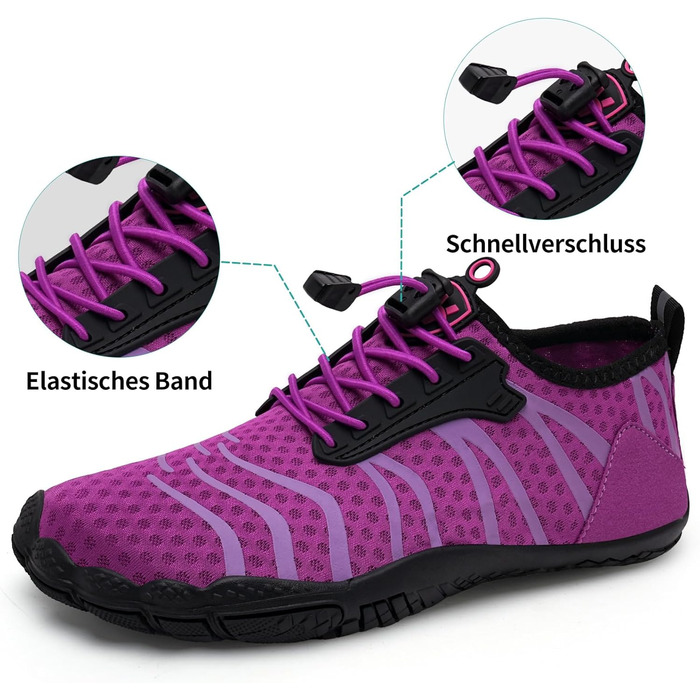 Водні шкарпетки WateLves: чоловічі та жіночі, для плавання, трейлраннінгу та фітнесу, швидко сохнуть, з неслизькою підошвою, широка носова частина, білі, помаранчеві (фіолетові, 39 EU)