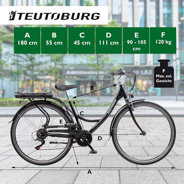 Електровелосипед міський Teutoburg Senne 28 дюймів, чорний, 10,4 А·год/36В Li-Ion акумулятор, 7-ступенева Shimano, електровелосипед для міста