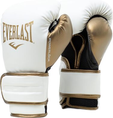 Боксерські рукавички Everlast Powerlock 2R для спарингу та тренування з мішком, з підтримкою зап'ястя, 4-шаровий шар, оригінальна екіпіровка Everlast (БІЛИЙ/ЗОЛОТО, 12OZ)