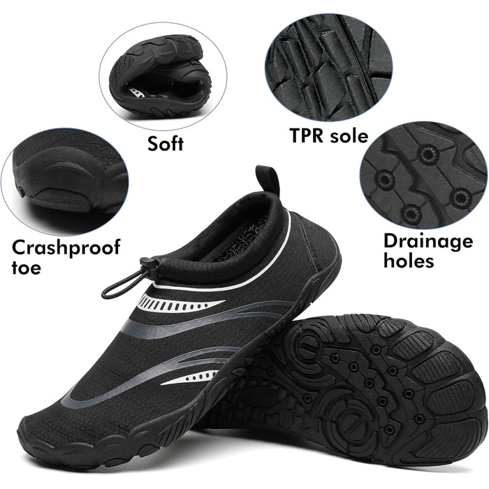 Чоловічі та жіночі аквашузи Mishansha для плавання та відпочинку на пляжі, чорні, 39 EU