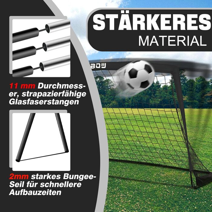 Ворота для футболу RUNBOW для дітей, портативні, для заднього двору, дитячі тренування, з сумкою для перенесення, 2.7 x 1.5 м, чорні