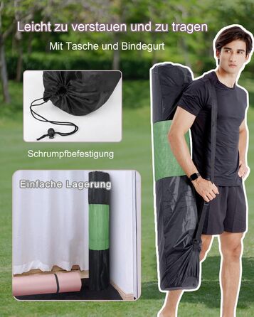 Килимок для йоги XXL 200x130 см: фітнес-мат з NBR, товщина 20/15/10 мм. Підходить для йоги, фітнесу, занять з дітьми та для людей похилого віку. Зелений, товщина 20 мм