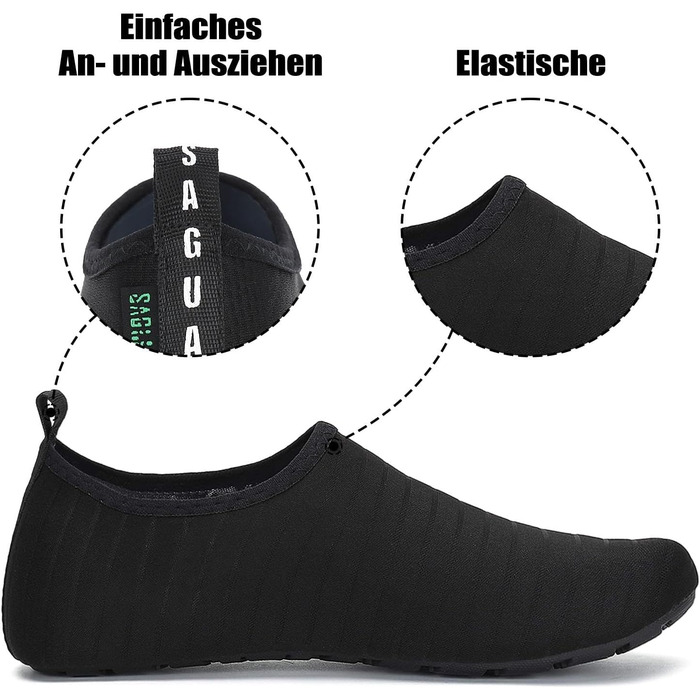 Чоботи для плавання Sagaro: чоловічі та жіночі, легкі, з неопрену, швидко сохнуть, для пляжу, серфінгу, розмір EU 36-47, Smoky Black