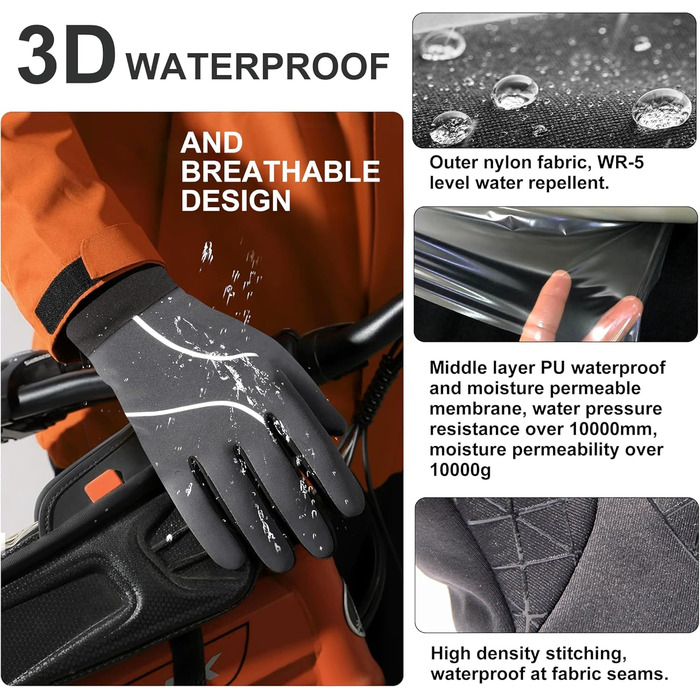 Рукавички зимові Origem Thermo для чоловіків та жінок, 3M Thinsulate, водонепроникні велосипедні рукавички, теплі рукавички-лайнери з антиковзким покриттям та підтримкою сенсорного екрану, для бігу, їзди на конях, прогулянок, водіння, активного відпочинку