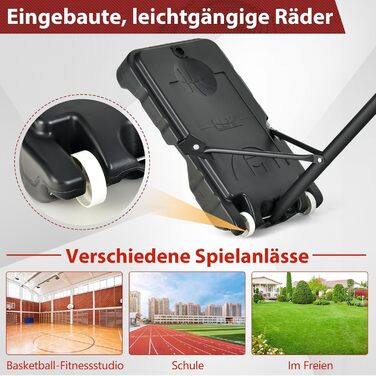 Стійка для баскетболу COSTWAY, 90-210 см, регульована висота, з кошиком та колесами, мобільна, для дітей та підлітків, внутрішнє та зовнішнє використання, червона