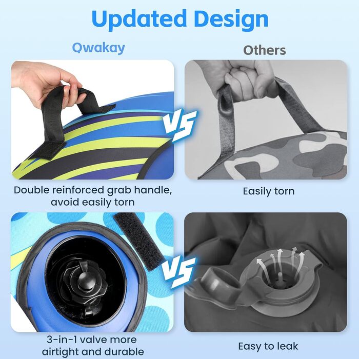 Надувний сніговий тюб зі стропом, 47-49-68 дюймів. Міцний чохол, зносостійкий та морозостійкий матеріал. Зимовий спорт для дітей та дорослих