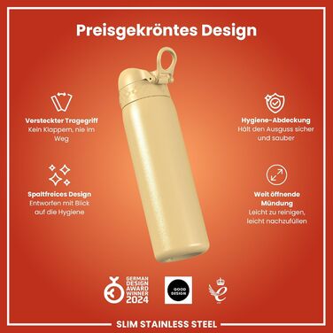 Фляга для води ION8 Leicht 600 мл, сталь, без ізоляції, з клапаном, зручна у використанні