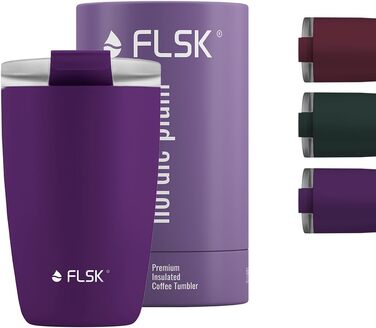 Термокружка FLSK з нержавіючої сталі, преміум, 100% герметична, подвійні стінки, зберігає напої гарячими до 3 годин, переможець German Brand Award, колір nordic plum, для кави та чаю, для подорожей