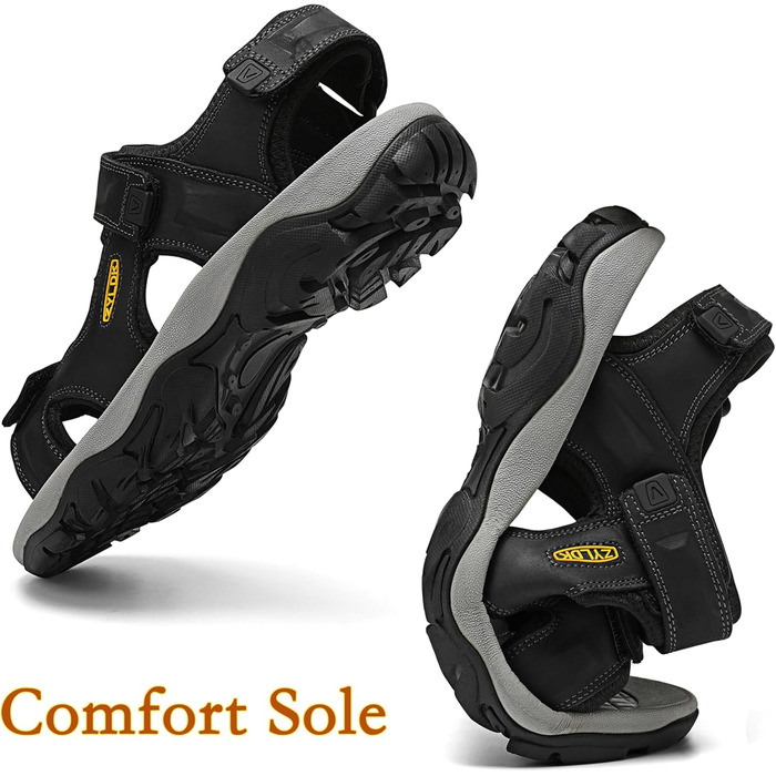 Чоловічі сандалі з натуральної шкіри для трекінгу та пляжу. Легкі, дихаючі сандалі для активного відпочинку та літніх прогулянок. Розмір 41 EU, чорний колір.