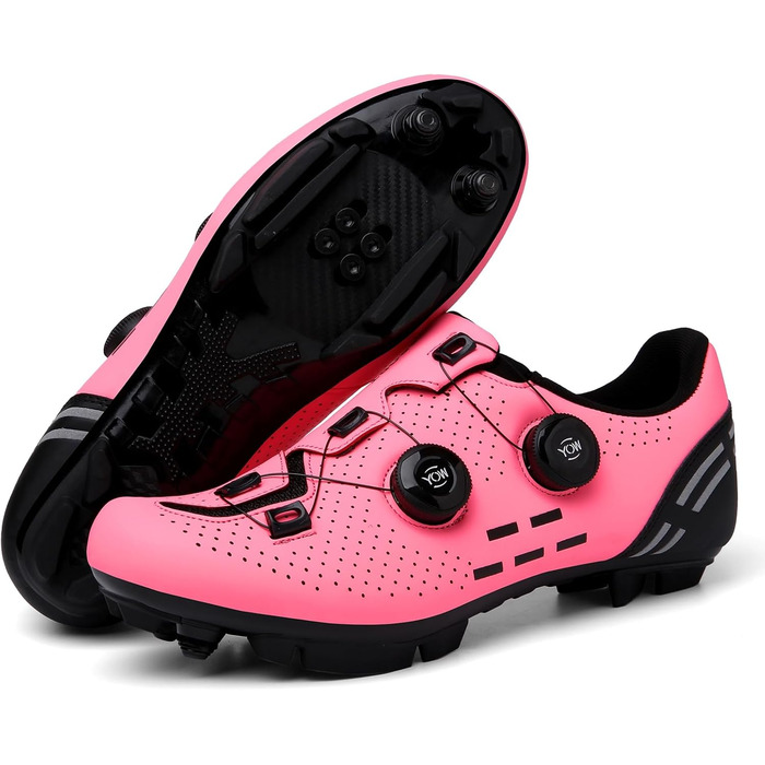 Велосипедні черевики для чоловіків: MTB, шосе, маунтінбайк, Radschuhe з системою кріплення 2-х педалей та пряжкою. Колір: зелений, рожевий (41 EU)