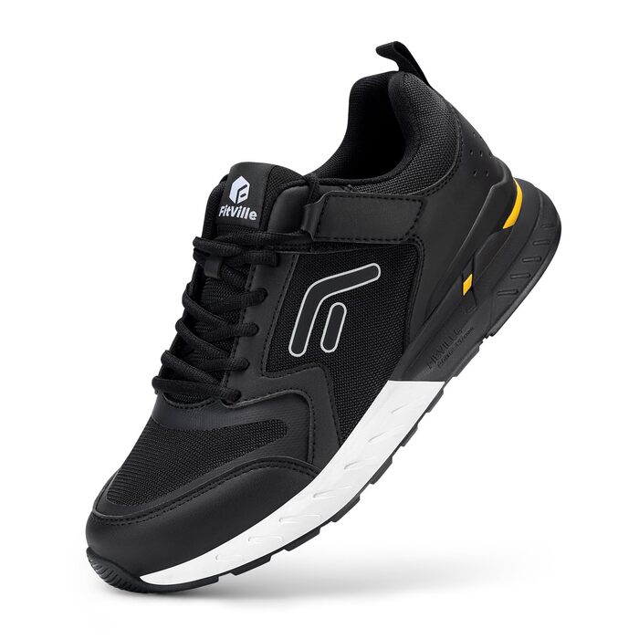 Чоловічі кросівки для бігу та ходьби FitVille Extra Wide, дихаючі спортивні взуття на липучках для фітнесу та джогінгу, чорні, розмір 42 EU (широка колодка)