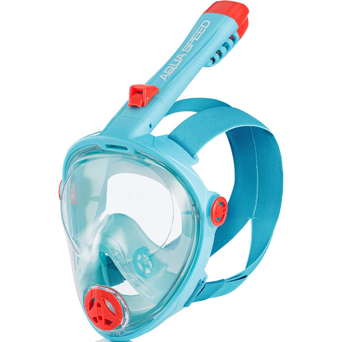 Маска для снорклінгу Aqua Speed Full Face з трубкою, 180° панорама, для дорослих та дітей, блакитний колір