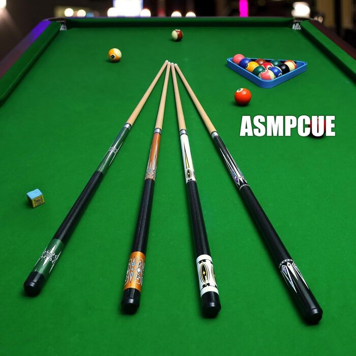 Більярдний кий Pool Queue 58 дюймів, тверде дерево, наконечники 13 мм, для професійних гравців, 1/2 кий, чорний