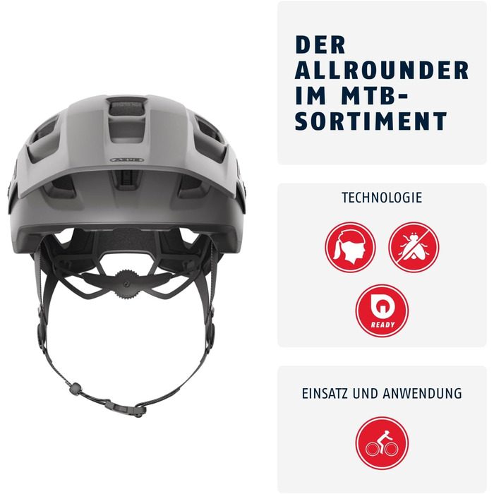 Велошолом ABUS MoDrop для MTB, міцний, з вентиляцією, універсальний розмір L (57-61 см), сріблястий
