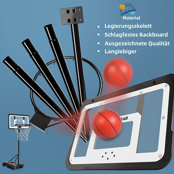 Баскетбольний кошик вуличний з м'ячем та насосом, регульована висота 148-250 см, для дітей 6-12 років