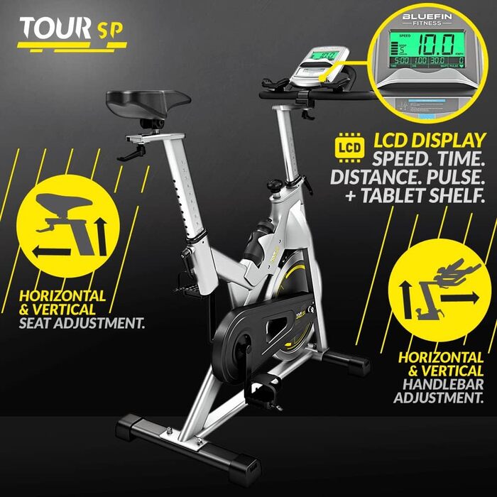 Велотренажер Bluefin Fitness Tour SP для дому, Bluetooth, з додатком Kinomap, чорний/сріблястий