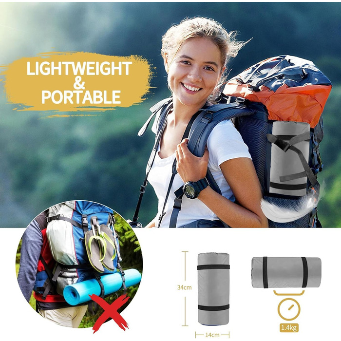 Каремат для сну ONTYZZ Outdoor: самонадувний килимок для кемпінгу з подушкою та насосом, антипрокольний, товстий, сірий (подвійний)