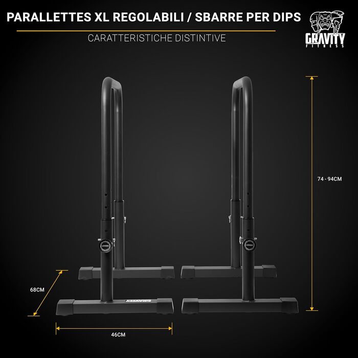 Паралети Gravity Fitness XL, регульовані бруси для калістеніки та домашнього спортзалу, 38 мм ручки для віджимань, L-сіту, підтягувань, міцні турнік-бруси для силових тренувань
