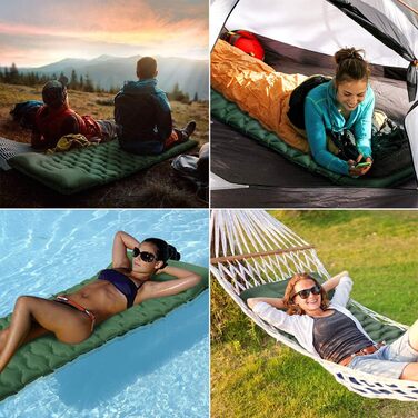 Килимок для кемпінгу Isomatte Camping Ultraleicht: надувний, легкий, водонепроникний, компактний, з подушкою, для туризму, відпочинку, спорту, подорожей, хакінгу. Зелений.
