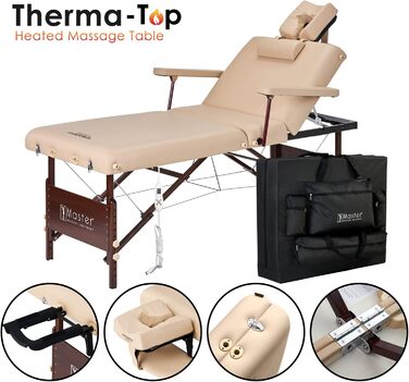 Складний масажний стіл MASTER MASSAGE 71 см Del Ray з підігрівом, салонний масажний стіл-бет, колір пісочний, модель 10056, середній розмір, Therma-Top