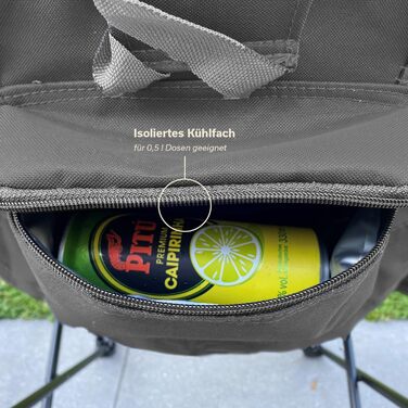 Крісло для кемпінгу Skandika Moonchair Sirkka, сіре, розкладне, з кишенею для охолодження, підстаканником, ручкою для перенесення та антиковзними ніжками, вантажопідйомність до 150 кг