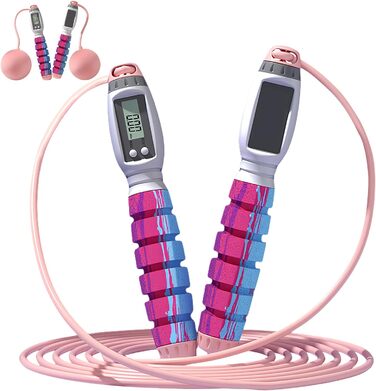 Скакалка WIYETY з лічильником, підшипниками та антиковзними ручками, регульована довжина, для чоловіків, дітей та дорослих - Рожевий