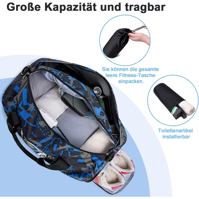 Спортивна сумка для дітей з відділенням для взуття та мокрих речей. Дитяча пляжна сумка для хлопчиків та дівчаток. Сумка для плавання, подорожей, фітнесу (Принц Graffiti Blue)