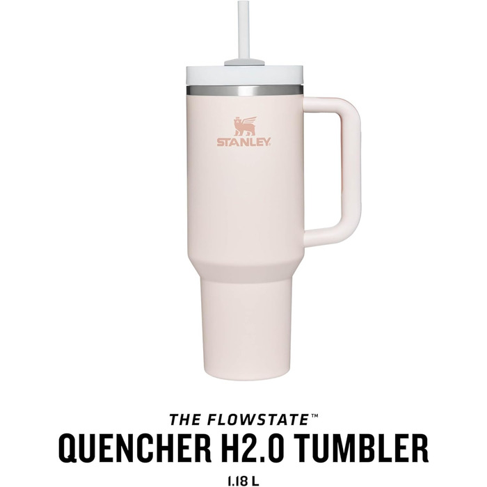 Термокружка Stanley Quencher H2.0 1.2L з трубочкою, нержавіюча сталь, зберігає холод до 48 годин, BPA Free, для води та напоїв, підходить для миття в посудомийці