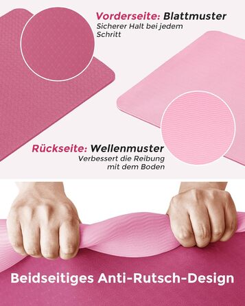 Йога-килимок Narwhal протиковзкий з TPE для фітнесу, пілатесу та тренувань, з ременем для перенесення, 183 x 61 x 0.6 см, колір слива-рожевий