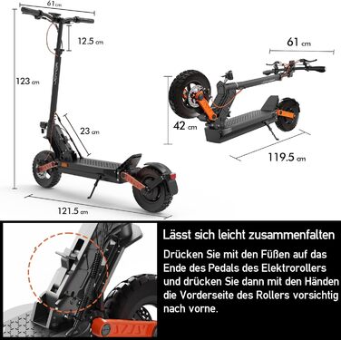 Електросамокат JOYOR S-Серія 48/60В 13/18/26Аг, запас ходу 40-90 км, механічна/гідравлічна гальмівна система, подвійна амортизація, складаний, 10-дюймові колеса