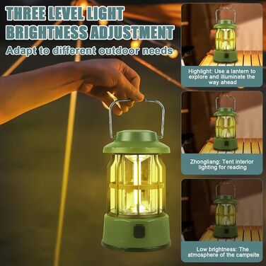 LED кемпінговий ліхтар 2 шт. - портативний, регульований, 3 режими, водонепроникний (IPX4), для риболовлі, туризму, надзвичайних ситуацій