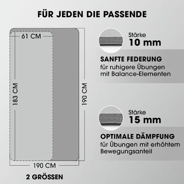 Фітнес-мат DoYourFitness, нековзкий, 183x61 см або XXL 190x100 см, товщина 0,8-2 см, захисний для суглобів, гімнастичний килимок, йога-мат для початківців і досвідчених, для дому та вулиці
