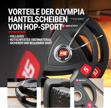 Гумована олімпійська млинця Hop-Sport 15 кг, чавун, 50 мм, для штанги, професійна