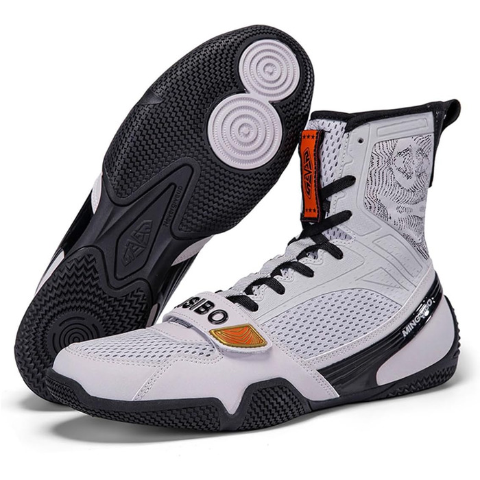 Боксерські черевики для чоловіків та жінок, професійні боксерські черевики для тренувань та змагань, дихаючі, сірого кольору, 43 EU