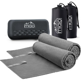 Рушники спортивні Miqio Sport, мікрофібра, 2 шт. (60x120 см), швидковисихаючі, для спорту, подорожей, пляжу, сірий