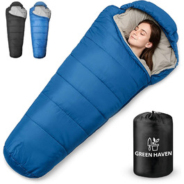 Спальний мішок Green Haven Mumienschlafsack з внутрішньою кишенею, 150 г/м² – водонепроникний, легкий, для кемпінгу та активного відпочинку – 3-сезонний, для весни, літа та ранньої осені, універсальний розмір, блакитний