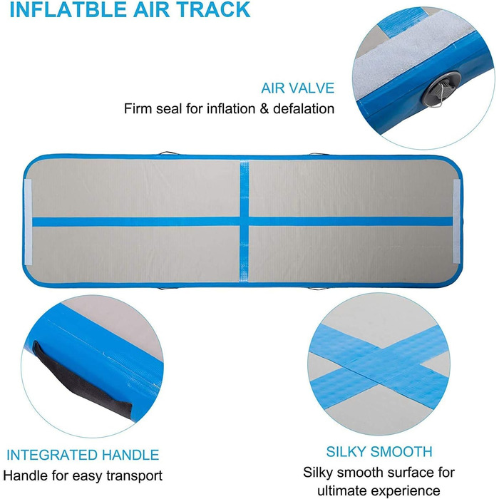 Гімнастичний надувний мат LSLIFE для дому: 3M, 4M, 5M, 6M, товщина 10 см, з електричним насосом. Підходить для гімнастики, йоги, акробатики, дітей та водних розваг. Колір: блакитний.