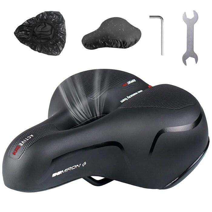 Зручний велосипедний сідло, гелевий, широкий, м'який, дихаючий, амортизуючий, ергономічний велосипедний сідло з водонепроникною кришкою та інструментами для встановлення, 26 * 21.5 см (Червоний)