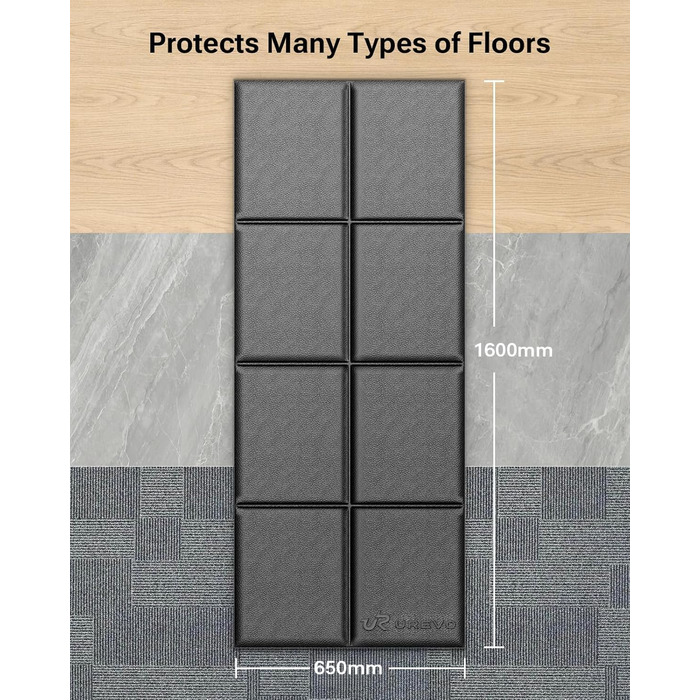 Захисний килимок під бігову доріжку UREVO, складаний мат для фітнес-тренажерів та йоги, 65 × 160 см, товщина 6 мм, чорний