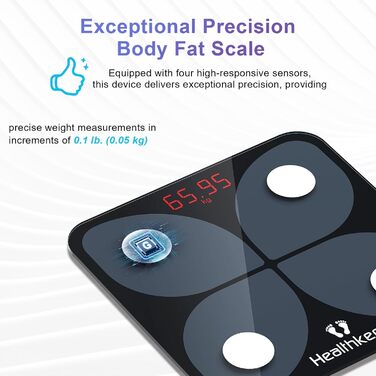 Ваги Healthkeep для аналізу складу тіла з Bluetooth та додатком, 13 параметрів, до 180 кг, сумісні з Android та iOS