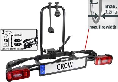 Велосипедний багажник EUFAB CROW BASIC для 2 велосипедів (E-bike), чорний, для фаркопу