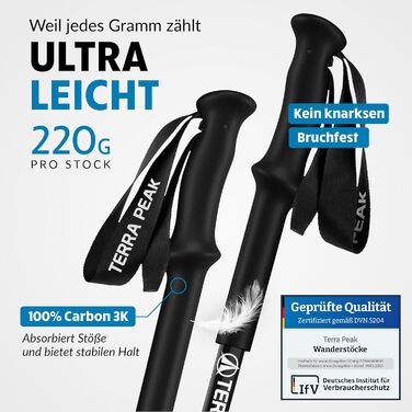 Трекінгові палиці Terra Peak® Premium Carbon Teleskop - для жінок та чоловіків, регульовані, з мікрофібровим рушником