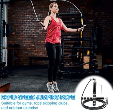 Стрибкове канат PATIKIL для фітнесу з підшипниками, алюмінієва ручка та ключ, для аеробіки (чорний)