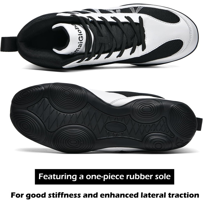Чоловічі боксерські та борцівські кросівки DimaiGlobal для фітнесу, кікбоксингу, карате, таekwondo, з низькою посадкою, чорно-білі, 46 EU