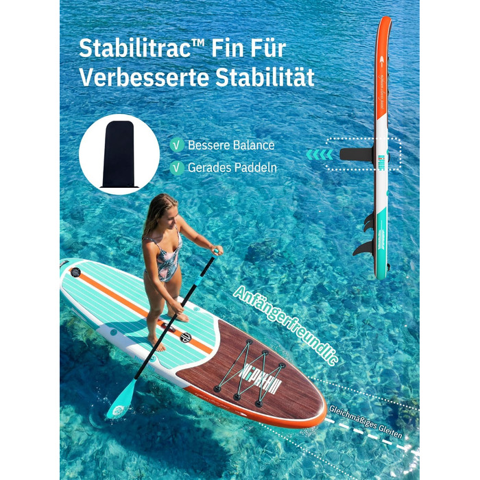 Надувне SUP-борд Niphean з сидінням та аксесуарами, 320 см, для 2 осіб, 200 кг, Classic Wood Grain, StabilTrac-Fin