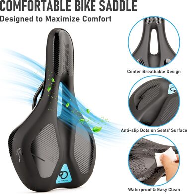 Сідло для велосипеда DDK Comfort Plus – М'яке сідло з Memory Foam – Зняття тиску та амортизація – Комфортне, м'яко стьоване сідло для чоловіків та жінок (MTB, шосе, міський велосипед)