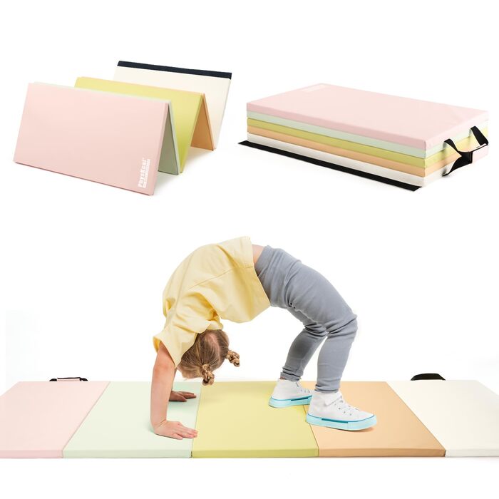 Складаний гімнастичний мат для фітнесу та tumbling 195x75x3 см, м'який спортивний мат для дітей та активних ігор з ручками для перенесення (Macaron)