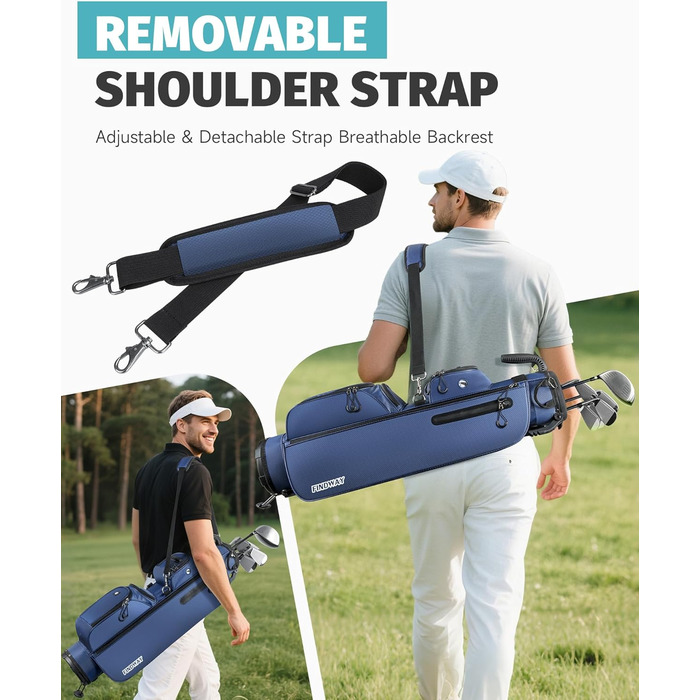 Сумка для гольфу Findway, легка та портативна, з підставкою, 3 відділення, регульований плечовий ремінь, 5 кишень, ручка, для чоловіків та жінок, блакитна