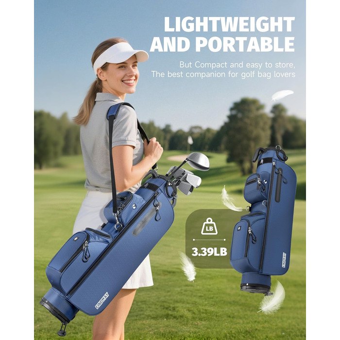Сумка для гольфу Findway, легка та портативна, з підставкою, 3 відділення, регульований плечовий ремінь, 5 кишень, ручка, для чоловіків та жінок, блакитна