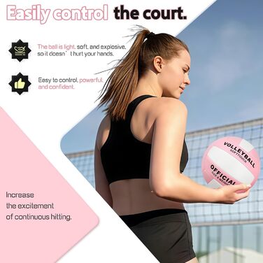 Волейбольний м'яч Aipwerer: для тренувань, пляжу, залу. Водостійкий, Soft Touch, рожевий. У комплекті насос та сумка